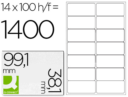 CJ100 hojas A4 1400 etiquetas adhesivas Q-Connect 99,1x38,1mm.  ILC